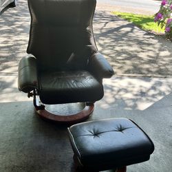 Recline Leather Chair & Foot Stool 