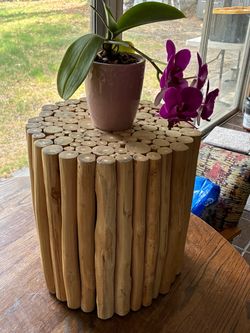 Round Wood Log Side Table