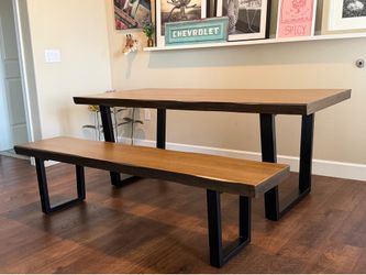 World Market Live Edge Dining Table + Bench Set – Like New – 76” Rustic Modern