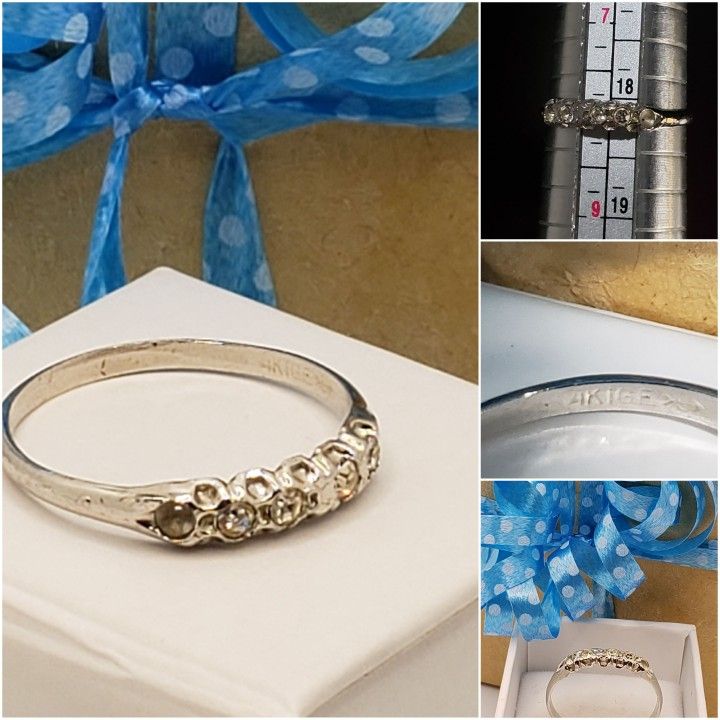 14k white Gold Plated RING, Cz Diamonds, Sz8, Beautiful Ring, price reduced because this Ring has one missing stone.#899