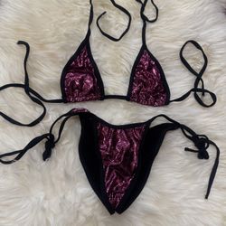 New one size black metallic magenta bikini y2k festival rave outfit raver emo  