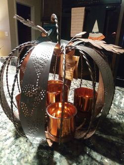 Harvest metal pumpkin candle holder