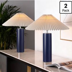 EOEYYOYB Ceramic Table Lamps for Bedroom Set of 2, Adjustable Shade Lamps for Night Stands, Modern Cylindrical Nightstand Table Lamps 5W E26 for Bedro