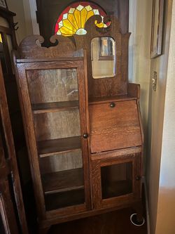 Antique very old tiger oak secretary