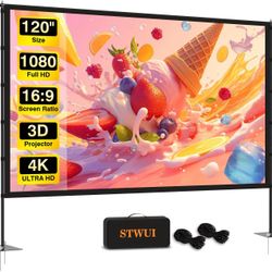 120" Outdoor Projector Screen with Stand – Portable 16:9 4K HD Movie Screen  