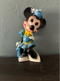 Vintage Minnie Mouse Ceramic 11” Coin Bank. Blue Dress. Pre Owned.