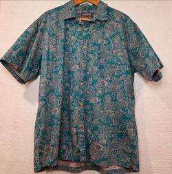 Cooke Street Mens XL Green Pink Tribal Fish  Hawaiian Polynesian ButtonUp Cotton