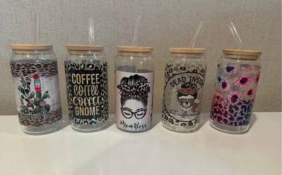 Glass cups with glass straws