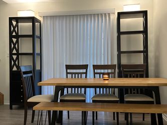 Complete Dining Room Set – Table, 4 Chairs, Bench + 2 Matching Shelves – $400 OBO