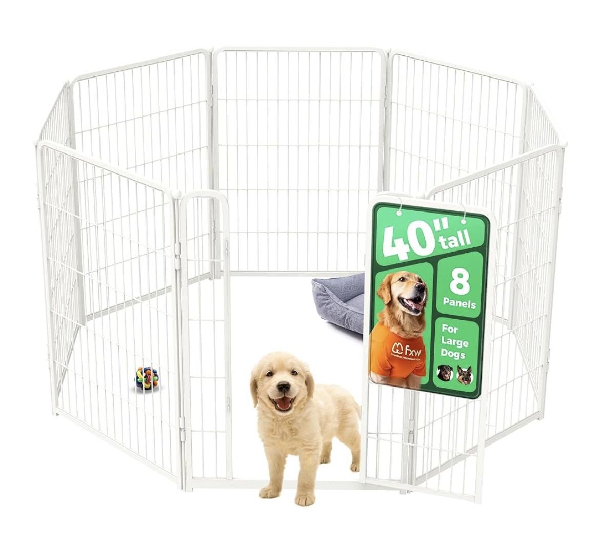 FXW Homeplus Unleashed Indoor Dog Playpen - Stress-Free and Safe Play, Heavy Duty 40 Inch 8 Panels Dog Pen for Medium and Large Dogs, White│Patented