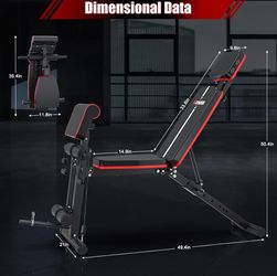 Banco de pesas ajustable, banco de entrenamiento con extensión de piernas y almohadilla de rizo de predicador, prensa de banco inclinada para gimnasio