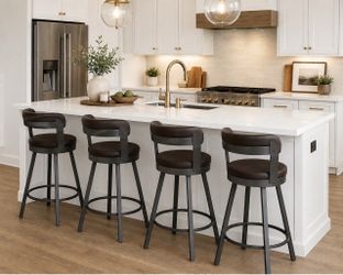 Set of 4 Brown Faux Leather and Metal Counter Height Stoolz