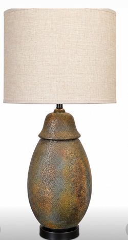 Large 31.5” Textured Bronze Table Lamp with Linen Shade