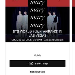 BTS floor ticket - 05/23/2026 Las Vegas