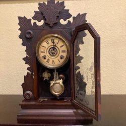 ANTIQUE 1800’s American Wm. Gilbert Oak Clock…With 2 Keys…22” Height By 14” Wide By 4.5” Deep… In Good Condition…$265