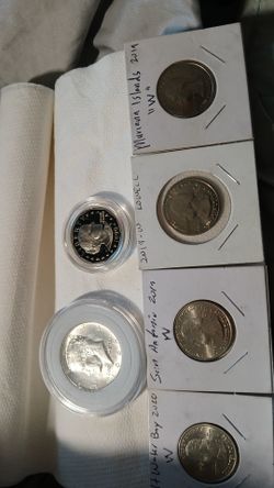 4 West Point U.S Quarters. 2020 W Salt River Bay,2019 W San Antonio Mission, Lowell Massachusetts, American Memorial Park Marianna Islands and 1 1964 