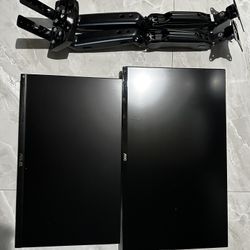 Asus Monitor 24” And AOC 4k 28” Monitor With Dual Monitor Arms 