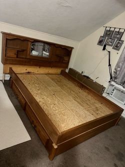 Full size bed frame with drawers and mirror