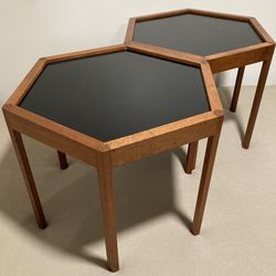 Set of 2 Mid century Danish modern teak hexagon end tables plant tables by Hans C. Andersen