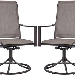 Outdoor Patio Swivel Chairs, Set of 2 Rocker Dining Chairs with Texteline Fabric and Metal Frame for Lawn Deck Backyard, Brown