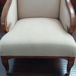 Upholstered and Oak Finished Armchair with Natural Woven Accents