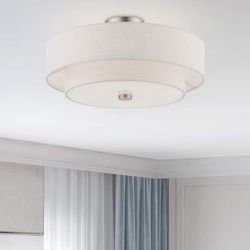 2-Tier Cream Linen Drum Ceiling Light