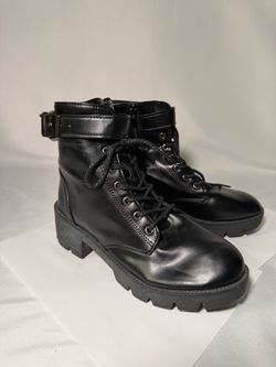 Black Lace-Up Combat Boots with Buckle