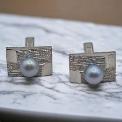 Sterling Silver Pearl Cufflinks