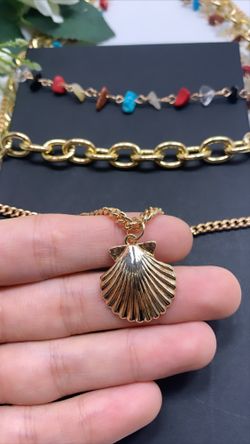 Bohemian Gold Plated Shell Charms Three Multi-layer Necklace Set