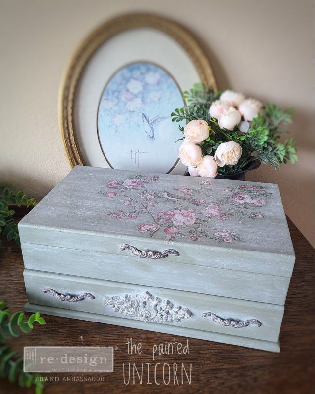 Shabby Chic Refinished Floral Jewelry Box
