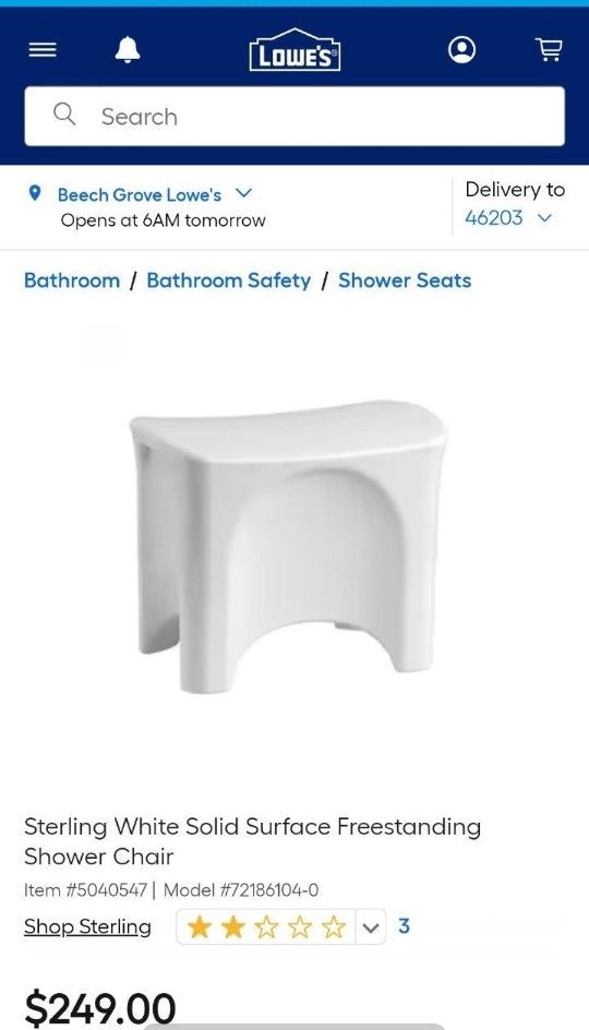 Sterling White Solid Surface Freestanding Shower ChairSterling White Solid Surface Freestanding Shower Chair