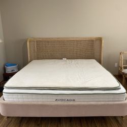King Bed Frame Set - Avocado Green Mattress + Rattan Bedframe