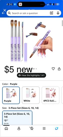 SAVILAND Kolinsky Acrylic Nail Brush Set: Size 6,10,14 Professional Nail Brushes Cleaner Manicure Tool for Acrylics Application Acrylic Powder Nails E