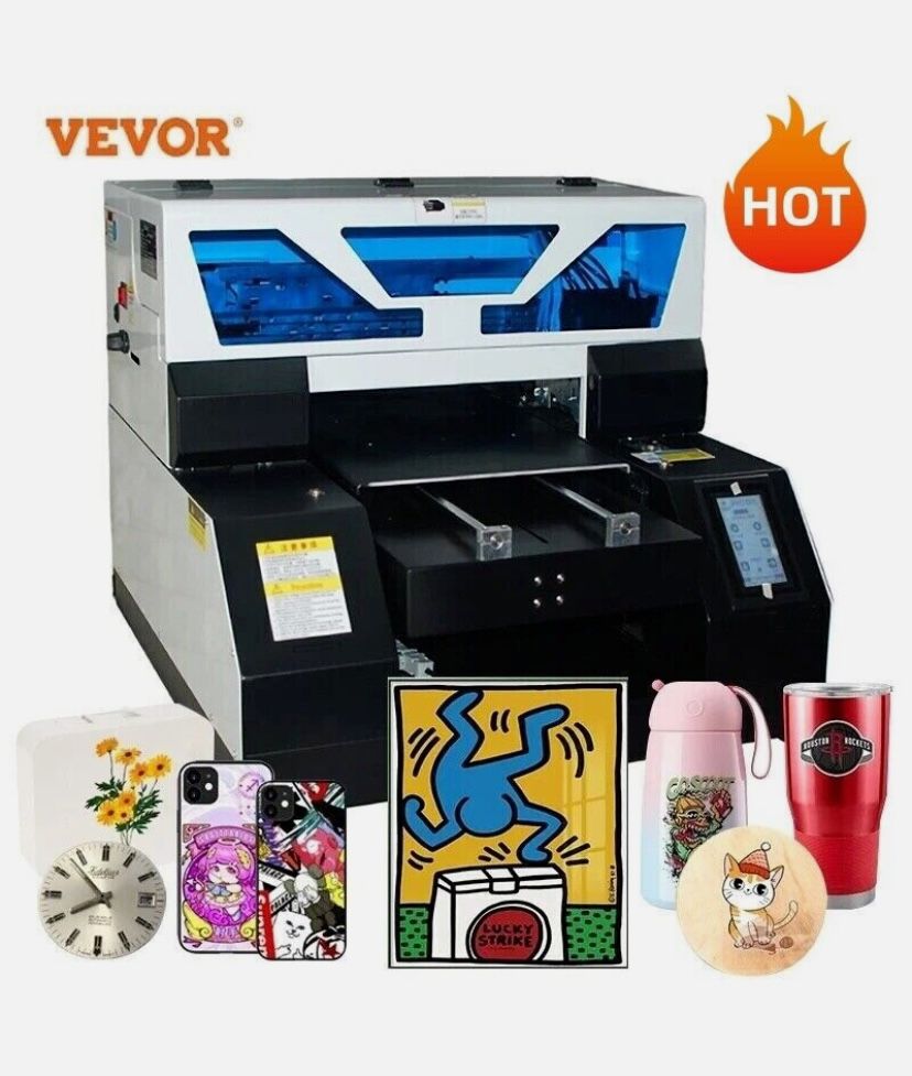 UV Flatbed Printer with LED Digital Display, A3 L1800 DTG Printer T-shirt Machine, UV Printer with Bottle HolderT-Shirt Phone Cas
