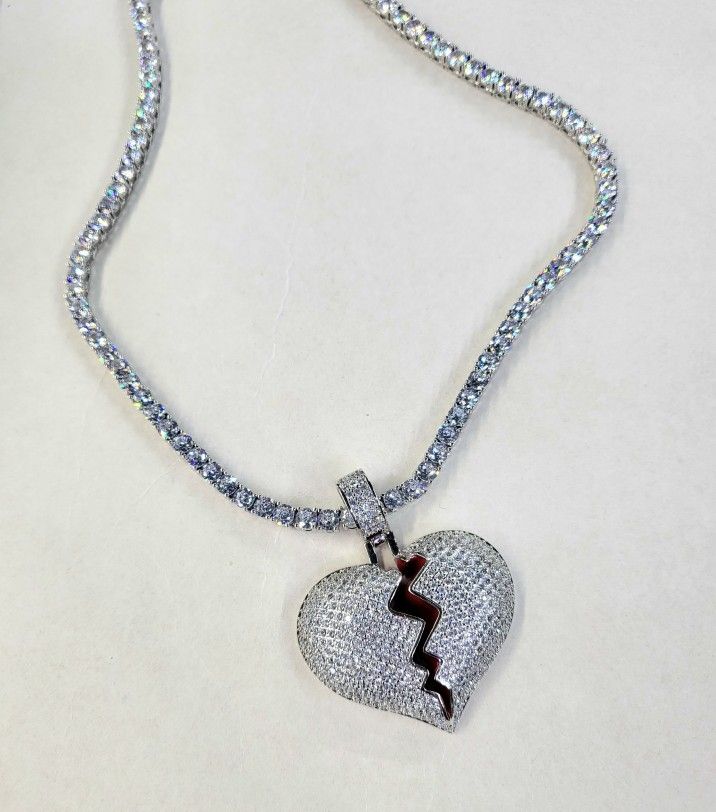 16" Set Tennis Chain Necklace Silver Plated