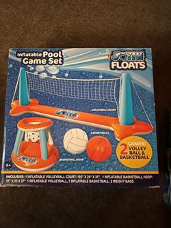 New…JOYIN Inflatable Pool Float Set – Volleyball Net & Basketball Hoop – Floating Swim Toy for Kids and Adults – Summer Pool Floats – Volleyball Court