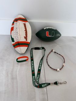 University Miami Hurricanes UM Canes Fan Pack Mini Football Lanyard Necklace Bracelet Plus