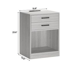 🥨Set of 2 Grey Nightstands  with Charging Station & 2 Drawers, end table, side table for Bedrooms