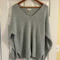 Lucky Brand Women's V-Neck Cable Knit Sweater in Light Blue Medium