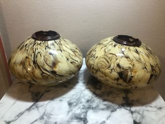 Hand Blown Art Glass Brown and Beige marble fire pit for table top