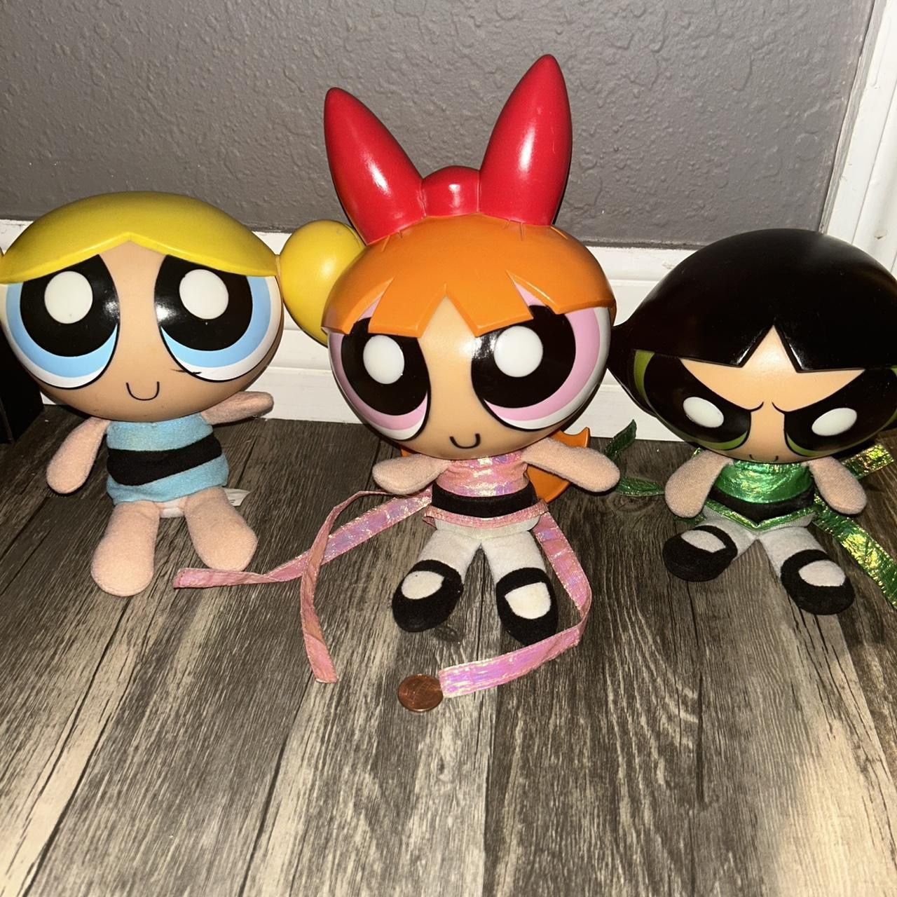 Vintage Bendable Powerpuff Girls plush dolls - Blossom, Buttercup, and Bubbles 