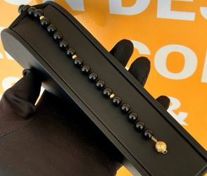 Jewelry Vintage 14k yellow gold fancy onyx bracelet 7.50" 8.20mm width