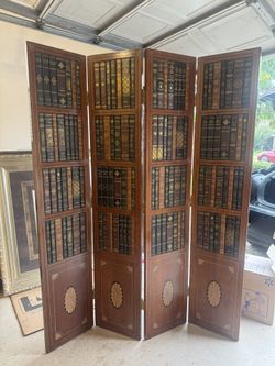 Vintage-Style Four-Panel Folding Library Room Divider Screen