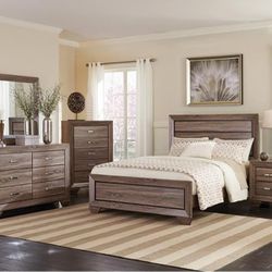 Kauffman-4-Piece Queen Bedroom Set With High Straight Headboard - Washed Taupe
