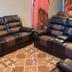 2-Tone Leather Recliners Sofa & Loveseat 