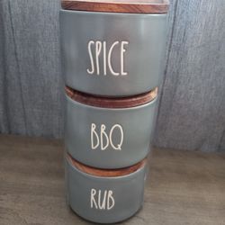 Rae Dunn ~ Spice BBQ Rub ~ Gray Stacker