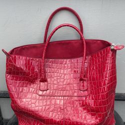 Elizabeth Arden PVC Faux Croc Leather Large Weekender Tote Shoulder Bag Red 18.5 x 13