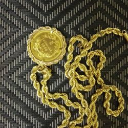 1854 US $3 gold piece and 20 inch 14k chain