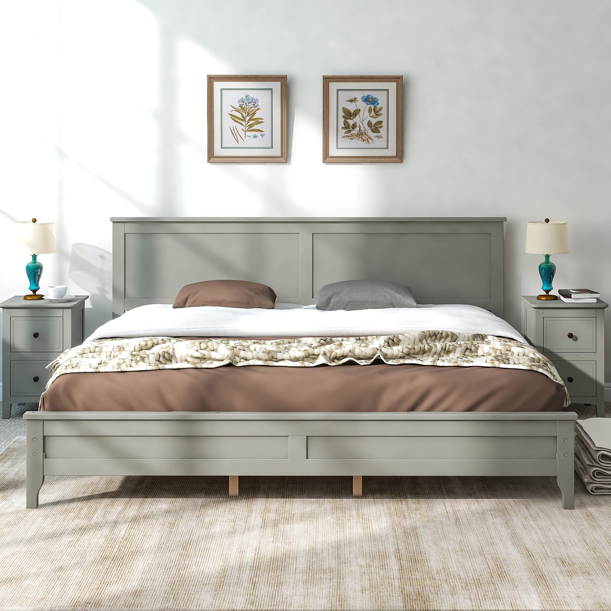 King Size Modern Wood Platform Bed – Grey – $250