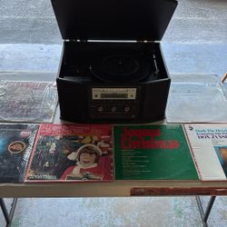 Record Player With Christmas Albums 